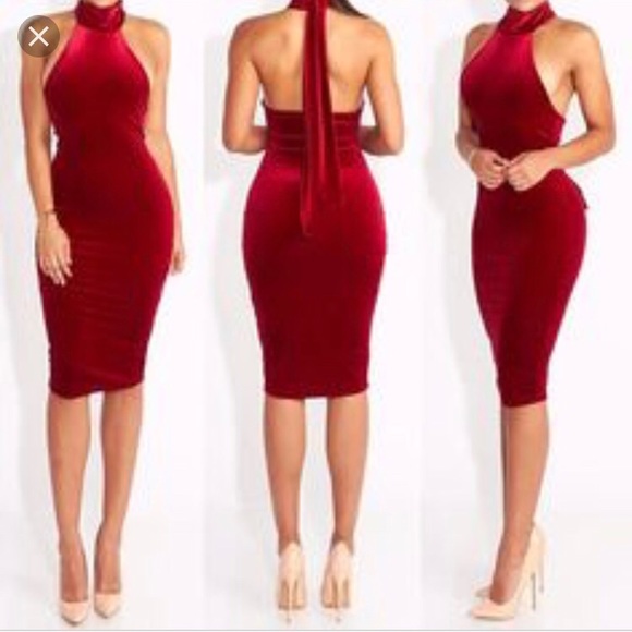 red velvet halter dress